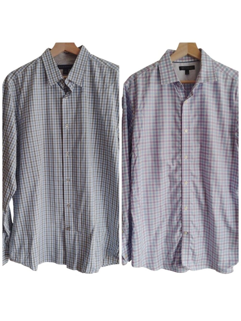 Banana Republic Dress Shirt L Lot of 2 Check Cotton Wrinkle Resistant